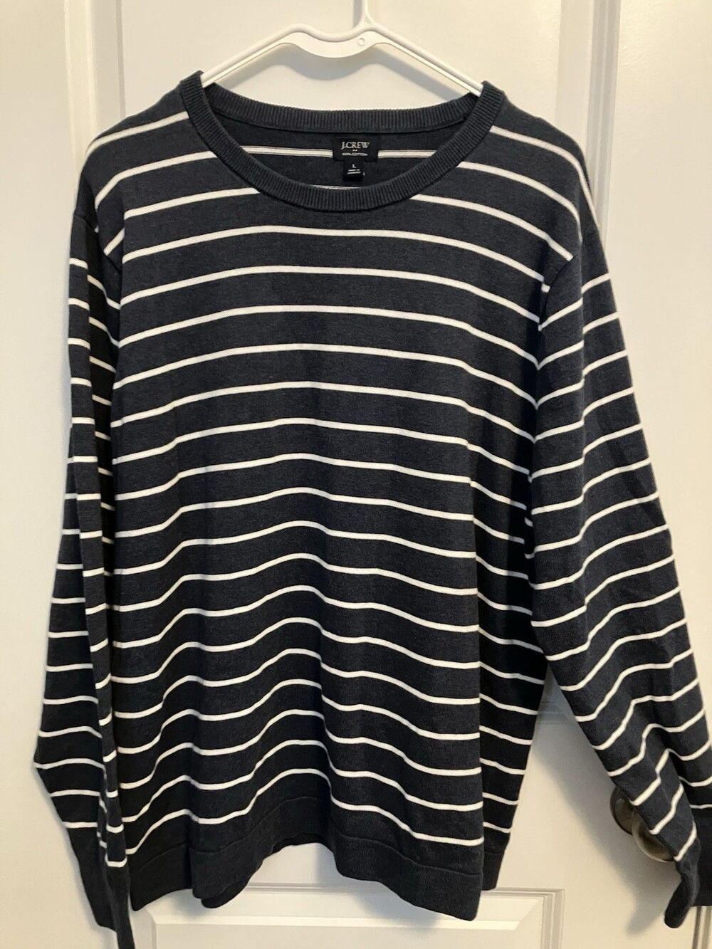 J.Crew Crewneck Sweater-tee Mens Large Navy White Stripe Nautical Coastal